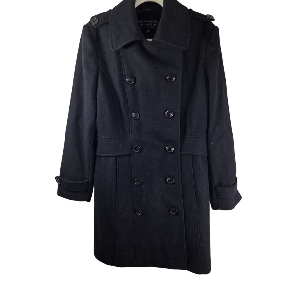 GIACCA‎ Gallery women's black long double breasted wool dress coat